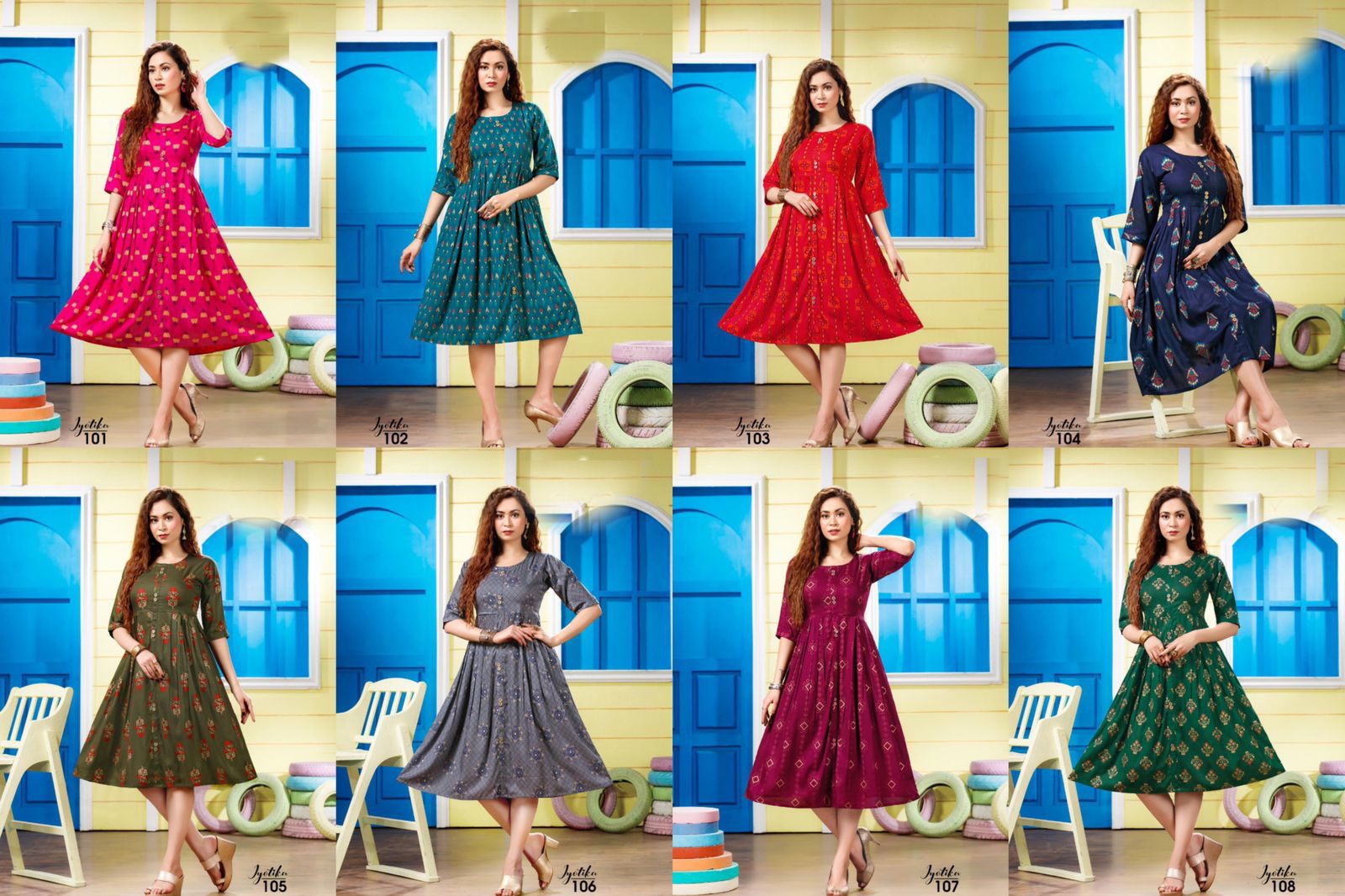Jyotika 101 Regular Wear Printed Rayon Anarkali Kurti Collection